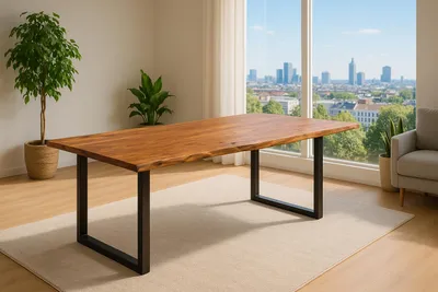 Produktbild von Esstisch Baumkante massiv Akazie nougatfarben 200 x 100 cm schwarz LAURINA
