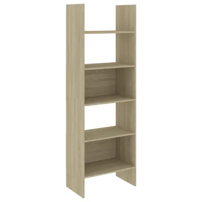 A tall, narrow bookshelf with five shelves, shown against a white background.