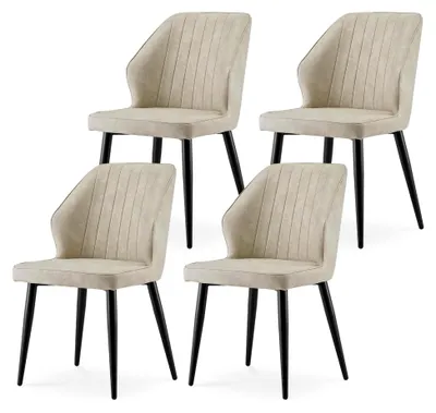 Produktbild von Esszimmerstühle 4er Set Retro Kunstleder Gepolsterte Stühle mit Rückenlehne und stabilen Metallbeinen (Beige, 4)