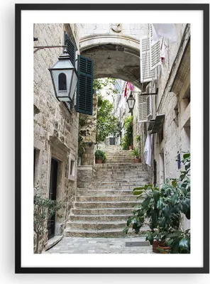 Produktbild von Gerahmtes Poster - Schwarzer Rahmen - Kroatien Treppe Dubrovnik - 50x70 cm - Wand Bild - Wanddeko - Wandbilder - Kunstposter - Wandposter - Bilderrahmen - Bilder - Kunstdruck - P2BPA50x70-5150