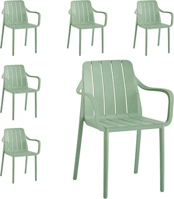 Immagine prodotto di Set di 6 sedie da giardino VORTIVO, verdi - impilabili, resistenti UV, fino a 200 kg