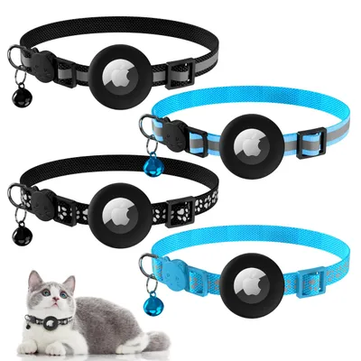 Produktbild von 4er-Set Katzenhalsbänder mit AirTag-Halterung – Reflektierend und verstellbar von 20-32 cm