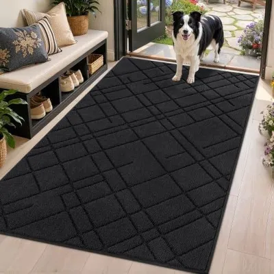 Zdjęcie produktu dla Wycieraczka wewnętrzna czarna wzór diamentowy 90X150 cm antypoślizgowa