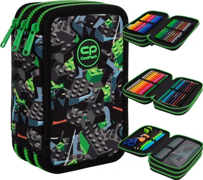 Produktbild von CoolPack XXL Federtasche, federmäppchen Jungen, Federmappe Federmäppchen groß 44-teilig mit Aufnäher gefüllte Schüleretui 3-stöckig Motiv FROM THE BLOCK