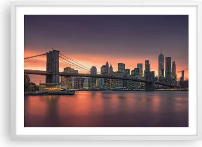 Produktbild von Gerahmtes Poster - Weißer Rahmen - New York Brücke Nacht - 70x50 cm - Wand Bild - Wanddeko - Wandbilder - Kunstposter - Wandposter - Bilderrahmen - Bilder - Kunstdruck - Wandbild - P2WAA70x50-4048