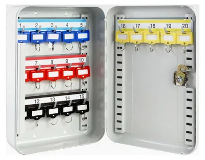 Produktbild von Abschließbarer Schlüsselkasten, klein | 20 Haken | 25 x 17 x 7,5 cm | Lichtgrau
