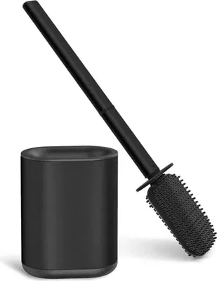 Produktbild von -Toilettenbürste, Silikon-Toilettenbürste mit Edelstahlhalter für gründliche Reinigung, Boden- oder Wandmontage, Schwarz