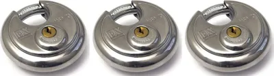Produktbild von 3 x Rundes Vorhängeschloss 70 mm - Gleichschliessend - mit 6 Schlüssel