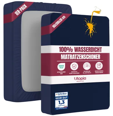 Productafbeelding van Utopia Bedding Matrasbeschermer, 90 x 200 x 30 cm, waterdicht, gecertificeerd volgens . Adembare matrasbeschermer, rondom elastisch, marineblauw