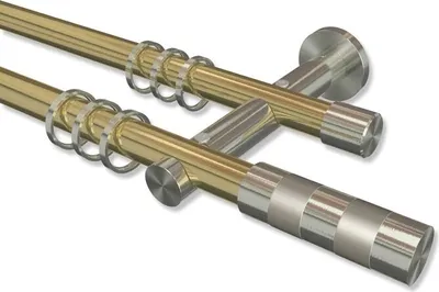 Produktbild von Interdeco Gardinenstange, Vorhangstange Messing-Optik / Edelstahl-Optik Modell Platon Mavell, 20 mm Ø 2-läufig, 320 cm (geteilt)