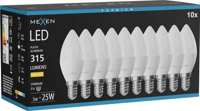 Obrázek produktu pro Mexen Nova 10x Žárovka LED E14, C37, 3W, Teplá - 3000K, 315 lm - L102-E14-0330-01x10