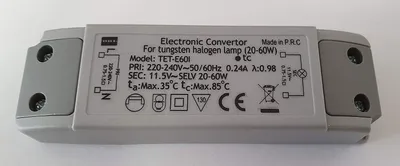 Produktbild von Ersatztrafo TET-E60I Elektronischer Halogen Trafo 230V auf 12V, 20-60 Watt Niedervolt Trafo slim 115x35x21mm