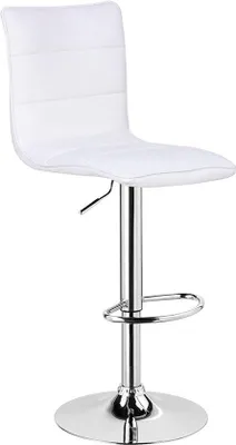 Produktbild von Barstoel-Set mit Rückenlehne - In Höhe verstellbar - Kunstleder - Weiß - 1er Set