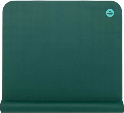 A rolled-up yoga mat on a white background.