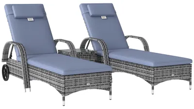 Produktbild von Sonnenliege Gartenliege Tisch 3er-Set Gartenmöbel, Polyrattan+Metall Grau