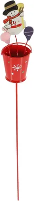 Produktbild von Dekorativer Weihnachts-Gartenstecker aus Eisen in Eimerform als Pflanztopf-Schild für Rasen und Blumen