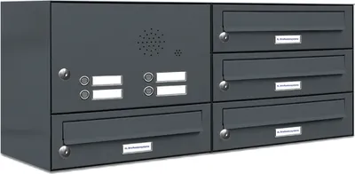 Produktbild von 4er Briefkasten Anlage Aufputz - Wandmontage RAL 7016 Anthrazit Klingel