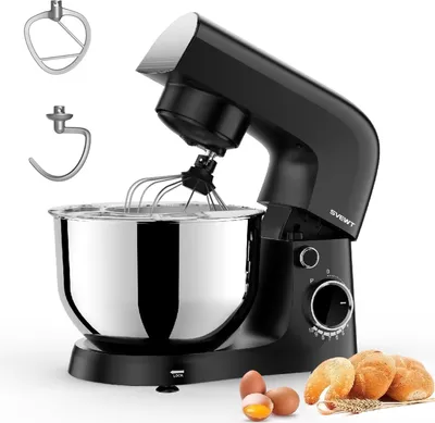 Produktbild von SVEWT 1500W Kitchen Electric Stand Mixer with 5Qt Mixing Bowl 3 Attachments 10 Speed Adjustable Household Tilt-head Dough Cake Baking Mixer with Pause Function Multifunctional Anti-splash Cover and Anti-slip Suckers