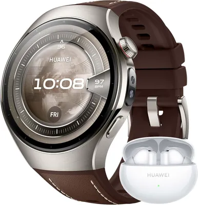Produktbild von HUAWEI Watch 5 Smartwatch Damen Herren FreeBuds 6i Weiß mit Health Sensor GPS AMOLED Display 5ATM wasserdicht Fitnessuhr Android iOS