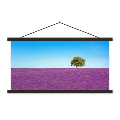Produktbild von MuchoWow® Textilposter Baum - Lila - Himmel - Lavendel 90x45 cm mit schwarzem Rahmen - Klemmleisten