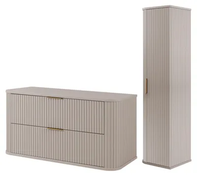 Zdjęcie produktu dla Szafka 100 Cm + Słupek 139 Cm Zestaw Łazienkowy Wiszący Kaszmir Fronty Mdf