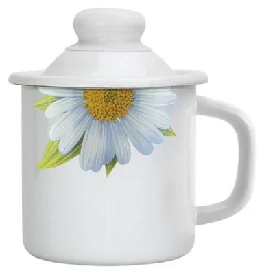 Produktbild von Halb-Blume Emaille Tasse Becher mit Deckel 1 Liter ca 12cm Durchmesser Erdbeeren / Retro Nostalgie Geschirr