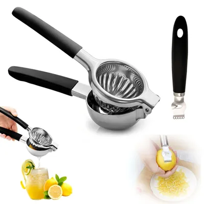 Zitruspresse aus Edelstahl mit Zester, manuell, ergonomisch