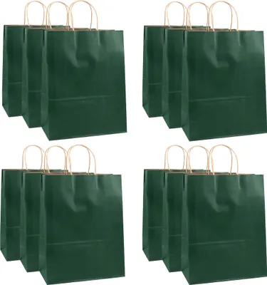 12 Stück Geschenktasche aus Papier mit Griffen 26x33x12cm Kraftbeutel Papiertüten dunkelgruen