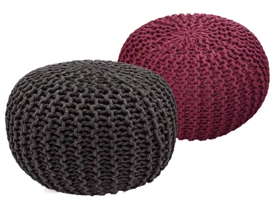 Immagine prodotto di Set di 2 pouf a maglia pouf sedile pouf sedile pouf cuscino da terra Ø 55cm beige/neon
