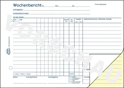Produktbild von Formularbuch Wochenbericht A5 VE=10x2x50 Blatt