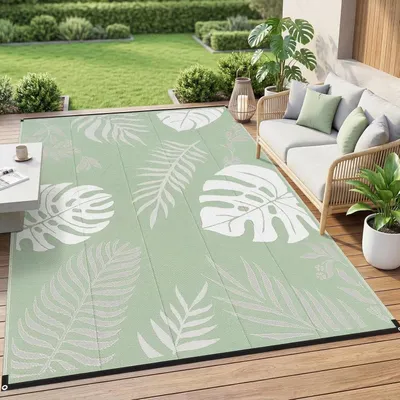 Obrázek produktu pro Venkovní koberec 2,74 x 3,66 m – plastová rohož – oboustranná – voděodolná – odolná – na terasu, kempování, piknik