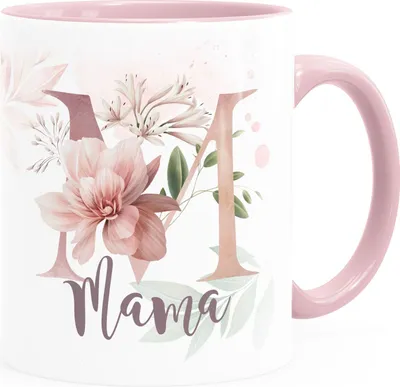 Produktbild von Kaffee-Tasse Muttertag mit Wunschtext personalisiert Geschenk für Mama mit Initiale M und eigenem Text SpecialMe® weiss-innen-rosa Keramik-Tasse