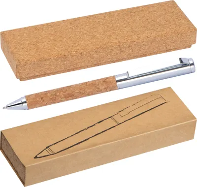 Produktbild von Drehkugelschreiber / aus Metall mit Korkummantelung und Kork-Etui