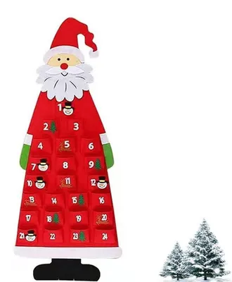 Immagine prodotto di Calendario dell'Avvento in feltro, Babbo Natale, 24 tasche, 45x115 cm, rosso