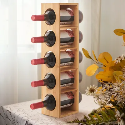 Produktbild von Weinregal stapelbar aus Bambus-Holz 5 Flasche 53x13.5x12cm Natürlich