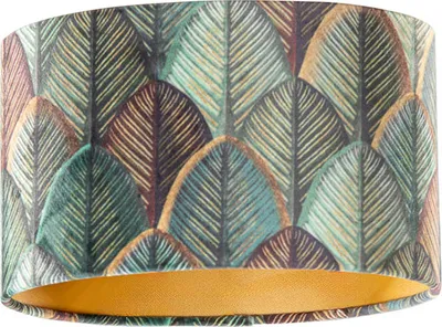 Produktbild von Samtlampenschirm mit Blattdesign und Goldener Innenseite, Oval, 25 16 15