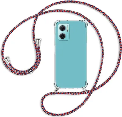 Produktbild von Handykette Backcover-Schutzhülle mit Band (Metall silberfarben) für Xiaomi Redmi 10 5G / Note 11E - silber/blau/rot