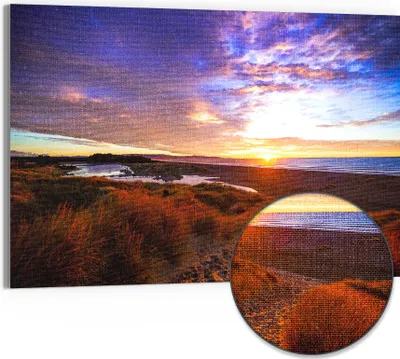 Produktbild von DEQORI Hybrid Leinwand Bild 90x60 cm 'Küstenabschied' Wandbild Glas flach modern