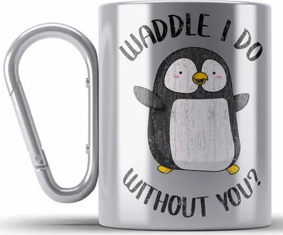 Produktbild von Trendation - Valentinstag Edelstahl Tasse Karabiner Geschenk für Ihn Sie Lustig Pinguin Grafik  Geschenkidee Becher Freund Freundin Liebe Paare Wortspiel (Silber)