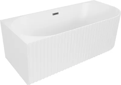 Immagine prodotto di Mexen Gia vasca da bagno freestanding ad angolo scanalata sinistra 150 x 75 cm, bianco opaco, troppopieno gun gray spazzolato