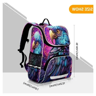 Produktbild von Ausgefallener lila Lichtpapagei Rucksack für Schüler, große Tasche für Mädchen und Jungen