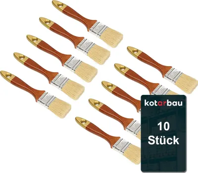 Immagine prodotto di KOTARBAU® Set di 10 pennelli piatti Lunghezza setole 1,5" 36 mm Pennello per smalti Pennello per pittori Pennello in legno laccato per lavori di ristrutturazione