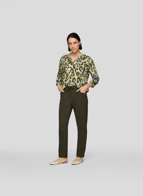Produktbild von RABE Damen Bluse in Khaki mit Animal-Print und Glitzerkante, Größe 38, aus fließender Qualität
