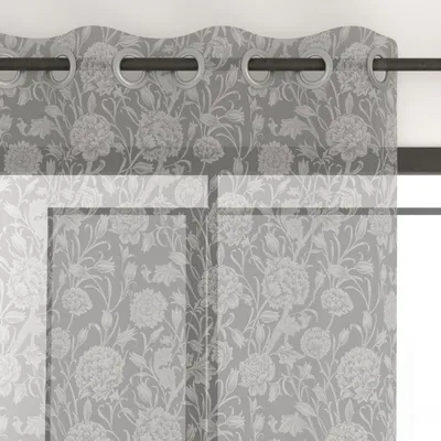 Gardine Voile mit Ösen, bedruckt, Poly-Baumwolle, 135x250 cm