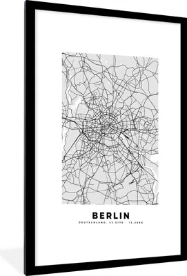 Produktbild von MuchoWow® Gerahmtes Poster Deutschland - Stadtplan - Berlin - Karte 60x90 cm - Poster mit Schwarzem Bilderrahmen Wandposter Rahmen Foto Bilder - Dekoration - Wandposter Wohnzimmer - Hochwertig