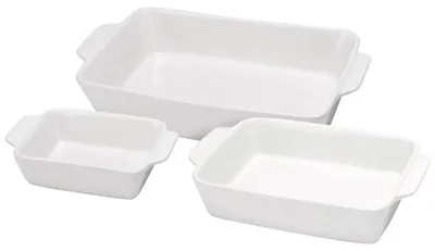 Obrázok produktu pre Keramické formy na pečenie – sada 3 kusov – Odolné voči teplu – Objem 3 l, 1,5 l a 500 ml – Biele