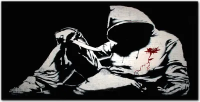 Produktbild von Coloray Küchenrückwand 100x50 Spritzschutz aus Glas - Messer Banksy