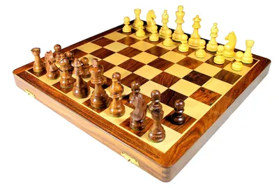 Produktbild von Schachspiel Schachbrett Schachset - 46 x 46 cm - Klappbar - Handgefertigt - Mit Extra-Dame