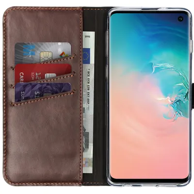 Immagine prodotto di Custodia a libro in vera pelle Selencia per Samsung Galaxy S10 - Marrone