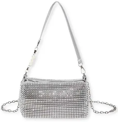 Image de Sac à main argenté à paillettes pour femme, sac à bandoulière, sac de soirée